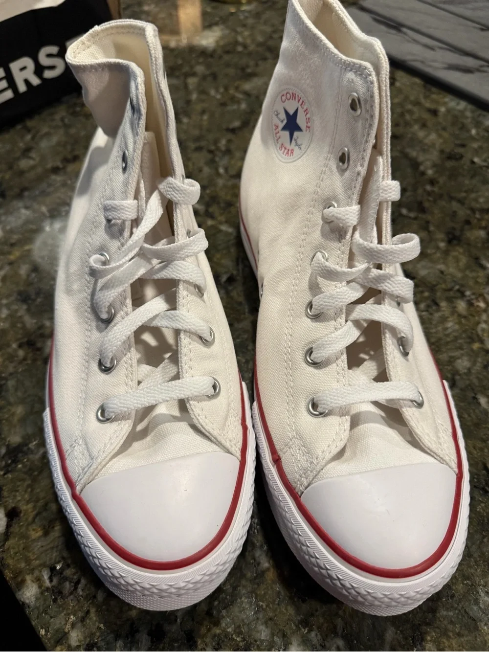 Converse Kids White High Top Sneakers with Red Trim
